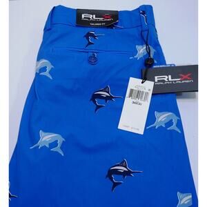 NEW RLX RALPH LAUREN SPORT GOLF TAILORED FIT PANTS MARLIN SWORDFISH BLUE 34 X 30